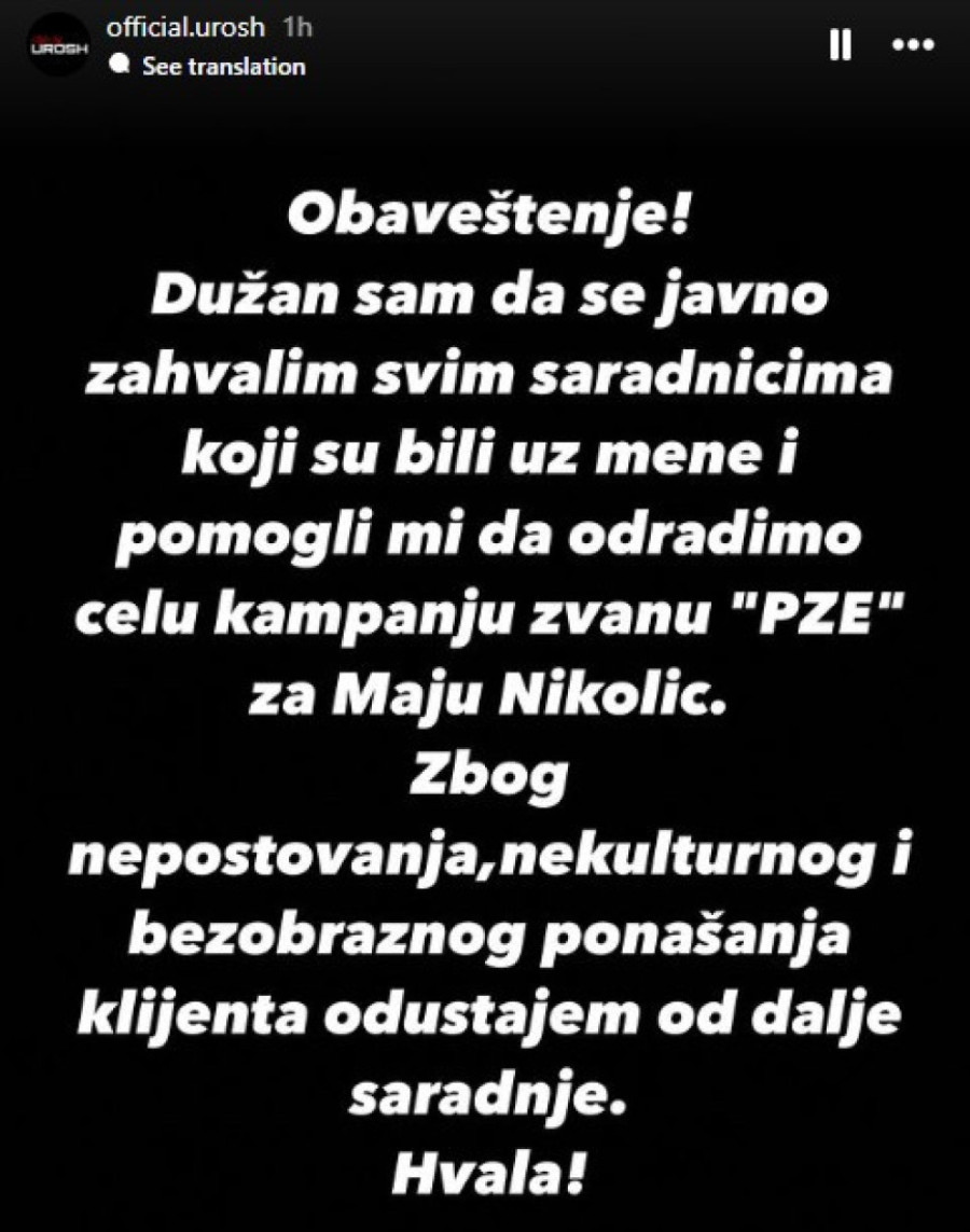 Skandal! Maju Nikolić dan pred takmičenje napustio važan član tima: Nepoštovanje, nekultura i bezobrazno ponašanje!