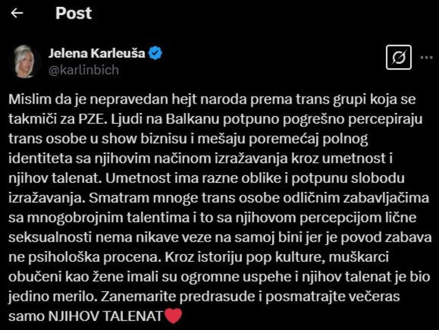 Karleuša komentarisala Harem girls: Pogrešno se percepiraju trans osobe!