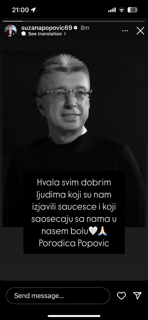 Prvo oglašavanje Suzane Jovanović: Neutešna zbog gubitka supruga