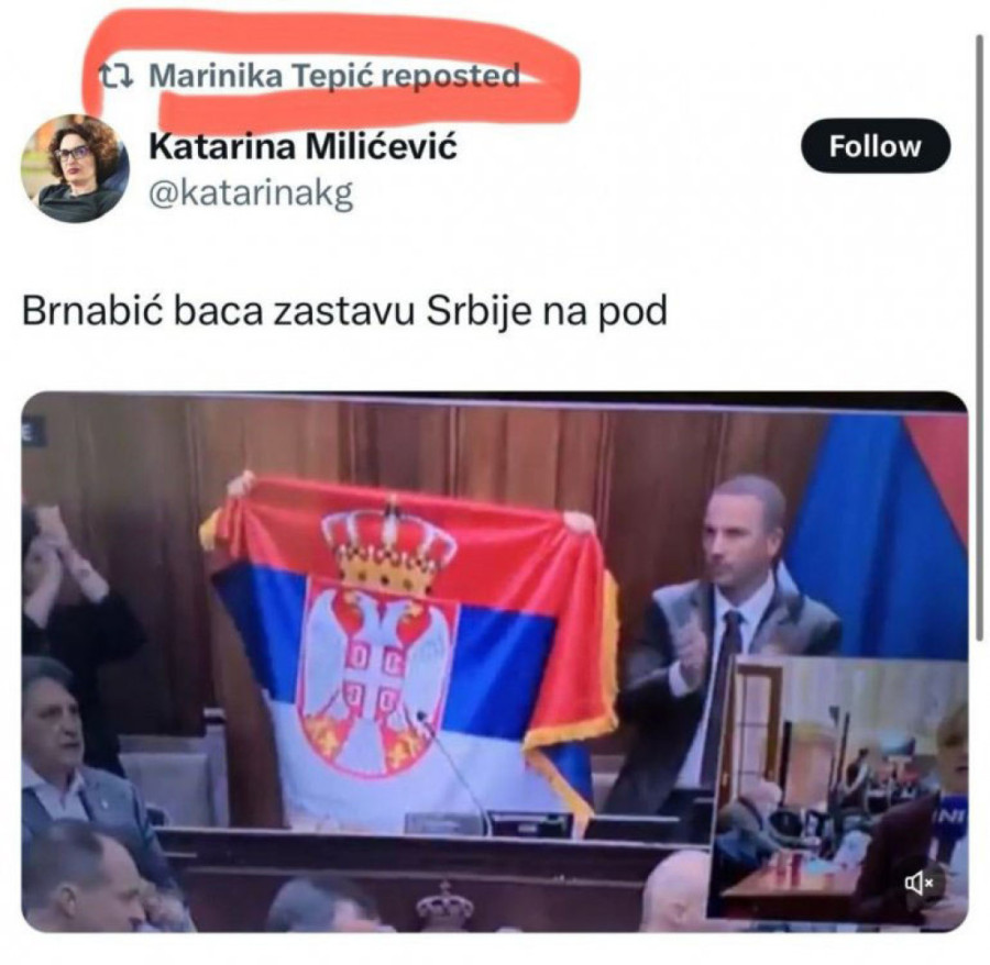 Marinika misli da je narod slep: Brnabić stavlja zastavu na stolicu, ona laže da baca na pod?!