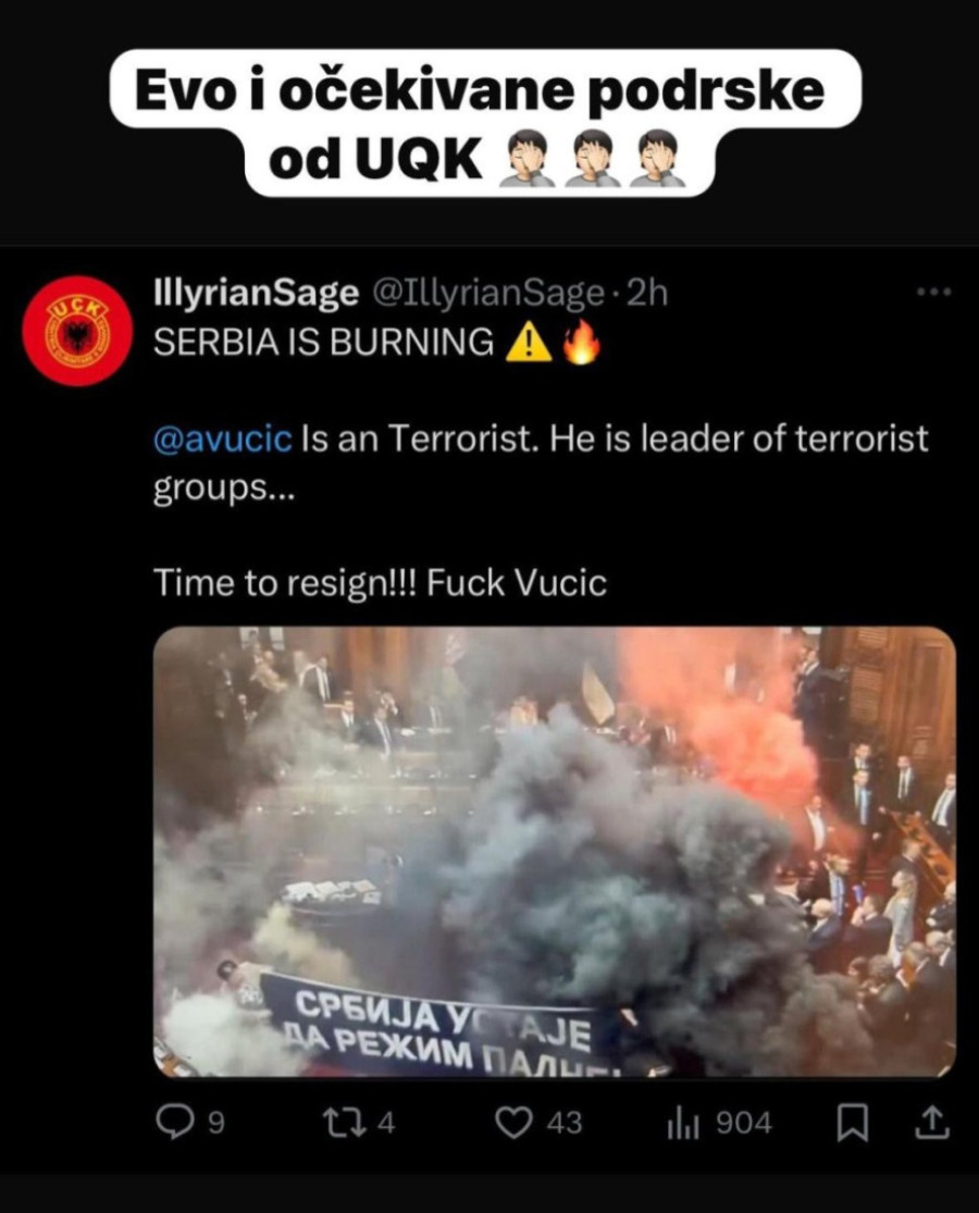 Šiptari slave haos u srpskom parlamentu: Vučić je terorista, vreme je da padne!