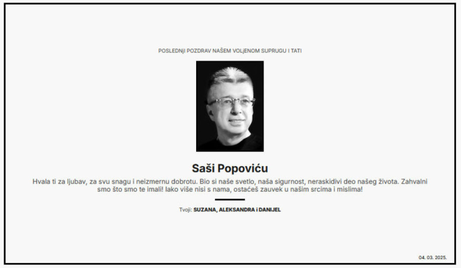 Suzana Jovanović sa decom objavila čitulju za Sašu: Bio si naše svetlo...