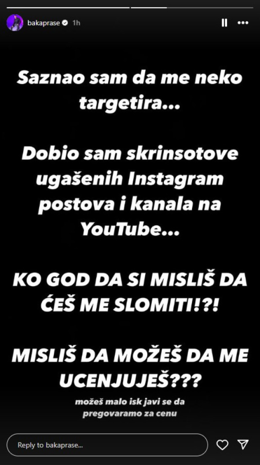 Baka Prase očajan zakukao zbog osobe koja mu je ugasila Jutjub kanal: Misliš da možeš da me ucenjuješ?