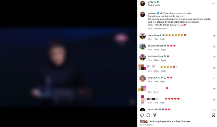 Šerifovićeva, posle Popovićeve sahrane: Znam koliko ne voliš suze, evo, od sutra prestajem da plačem (FOTO/VIDEO)