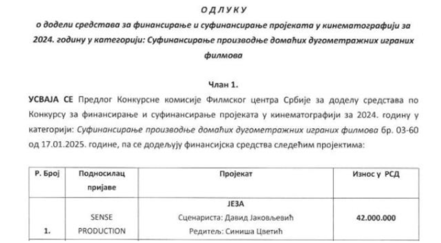 Jedan od vođa plenuma FDU uzeo pare od države: Srbija mu ne valja, a uzima milione za svoj film