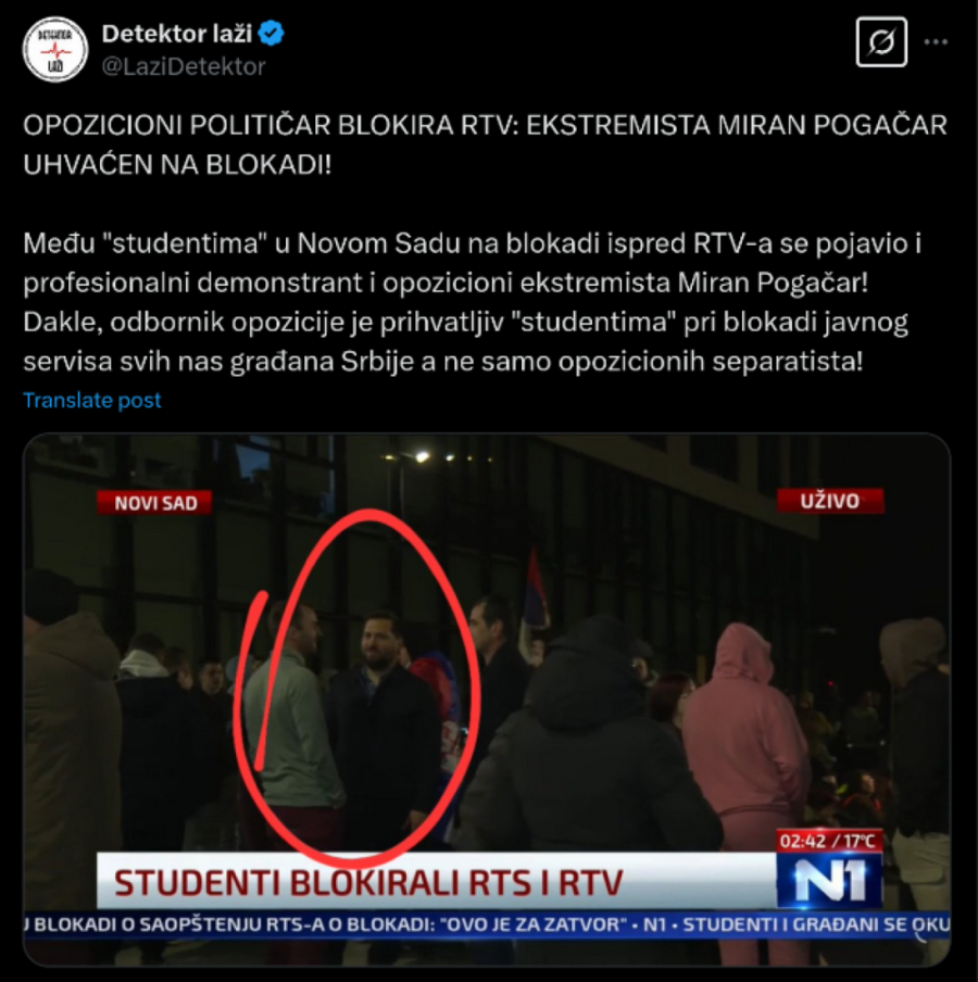 Opozicija se krije iza studenata blokadera: Miran Pogačar uhvaćen na blokadi RTV!
