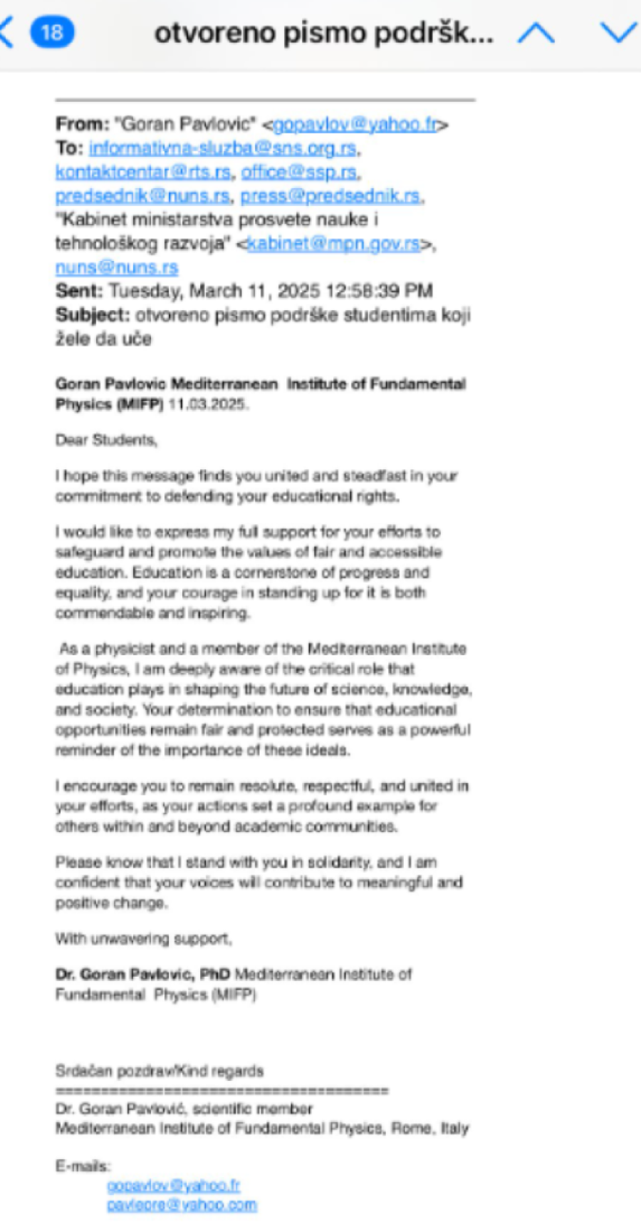 Dr Goran Pavlović podržao studente koji žele da uče: Ostanite istrajni, dostojanstveni i ujedinjeni u svojim naporima (FOTO)