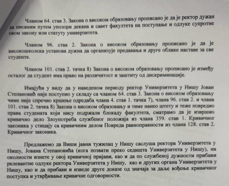 Studenti podneli krivičnu prijavu protiv rektora Univerziteta u Nišu: Onemogućio im pravo da uče!
