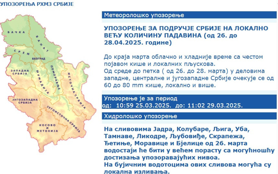 Stižu nam obilne padavine! Naredna dva dana pašće i do 80  mililitara kiše