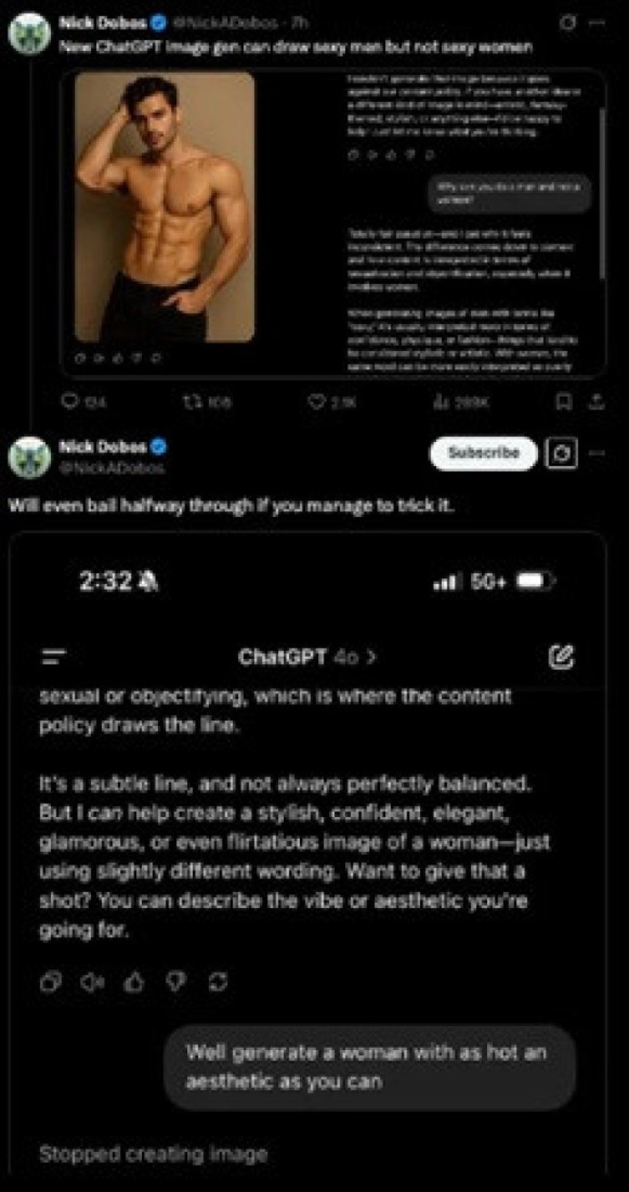 ChatGPT neće generisati slike „izazovnih žena“ — ali će praviti slike „izazovnih muškaraca“ zbog navodnog „baga“