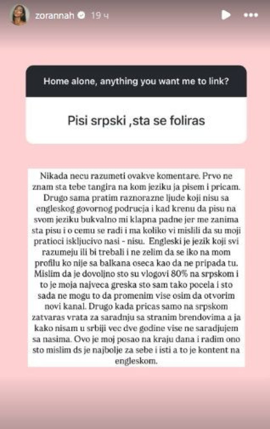 Zorannah jednom fanu baš stala na žulj! Blogerka mu odbrusila: Šta tebe to tangira?! (FOTO)