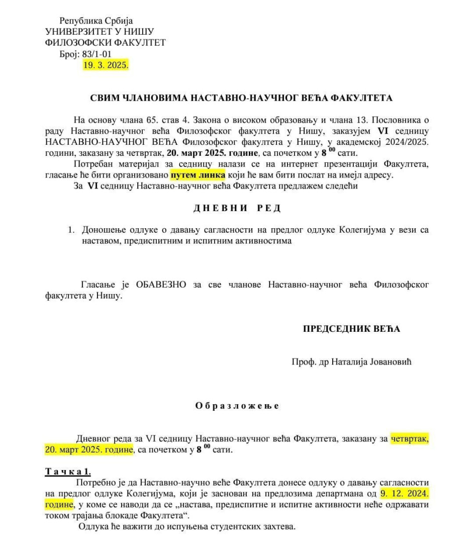 Dekanka Jovanović fakultet u Nišu pretvorila u pijacu