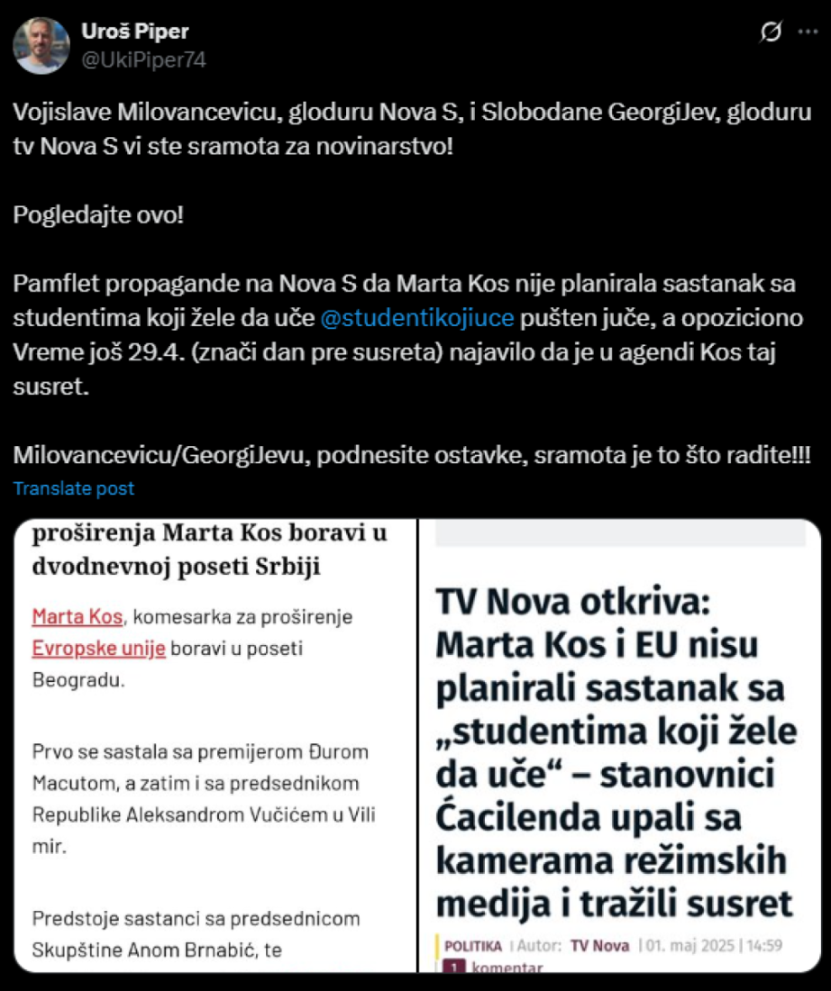 "Podnesite ostavke, sramota je to što radite!" Piper postavio antisrbe na mesto!