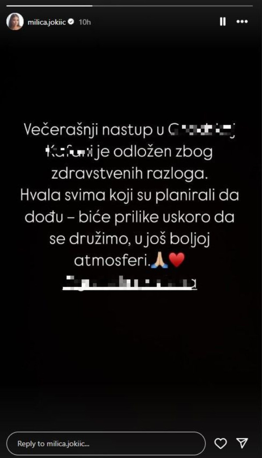 Milica Jokić otkazala nastup u zadnji čas! Hitno se oglasila važnim saopštenjem