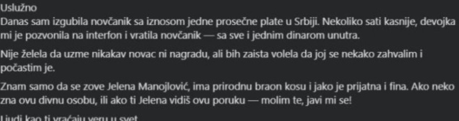 Hitno se traži Jelena: Novosađanka izgubila novčanik pun para