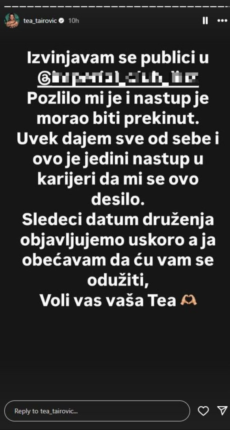 Prekinut nastup Tee Tairović: Pevačici pozlilo, ona se hitno oglasila