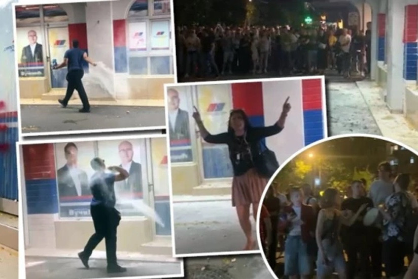 Blokaderi demolirali prostorije SNS-a u Novom Sadu: Čupali zastave Srbije i lomili prozore (VIDEO)