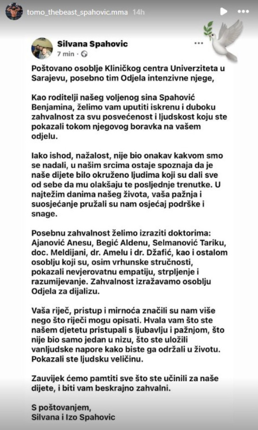 Majka pokojnog Benjamina Spahovića prvi put se oglasila posle smrti sina (FOTO)