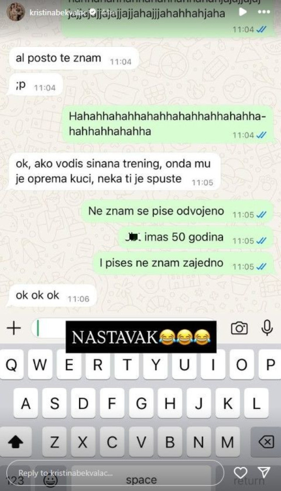 Hit: Kristina Bekvalac pokazala kakve poruke dobija od bivšeg! (FOTO)