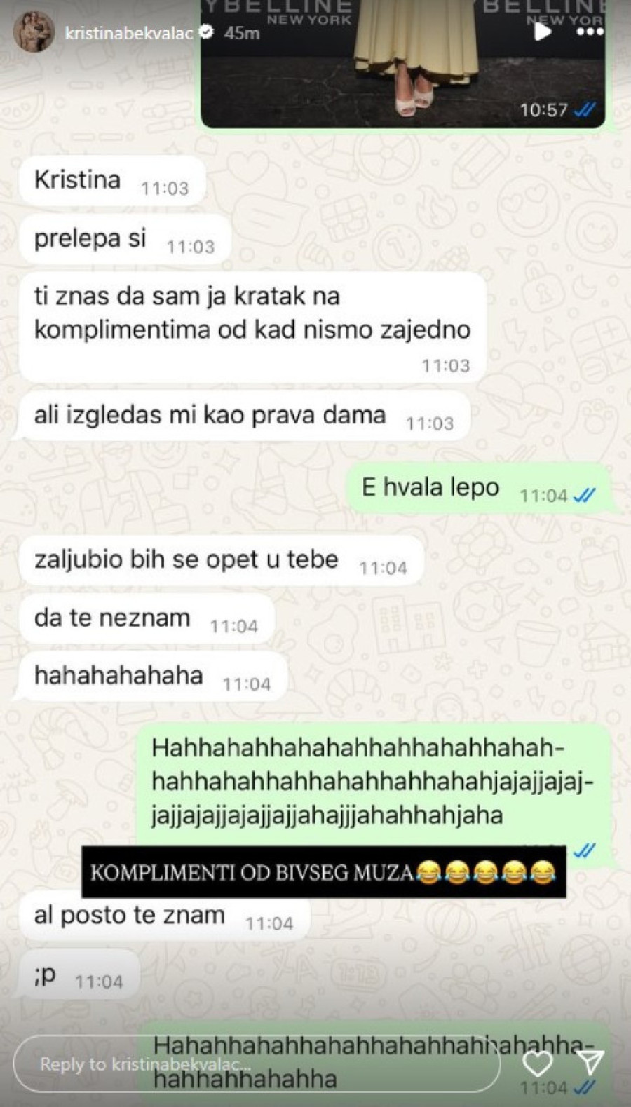 Hit: Kristina Bekvalac pokazala kakve poruke dobija od bivšeg! (FOTO)