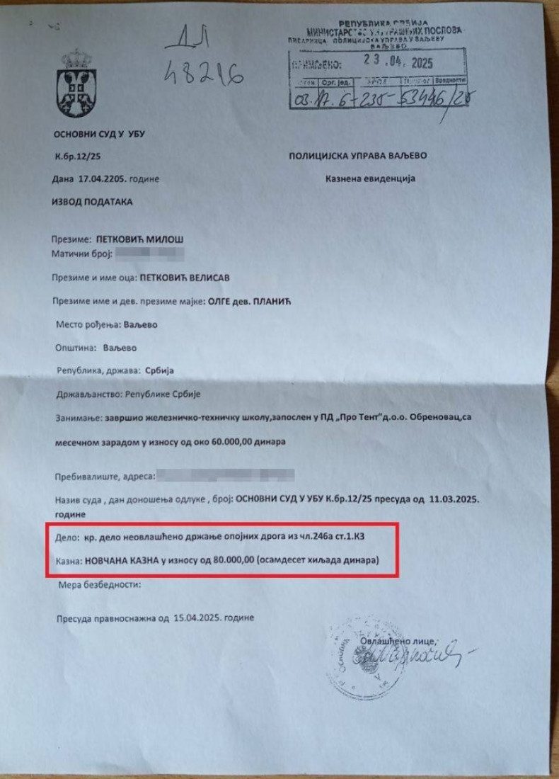 Ima li neko bez dosijea među blokaderima? Parandilovićev ortak sa blokada osuđivan zbog droge (FOTO)