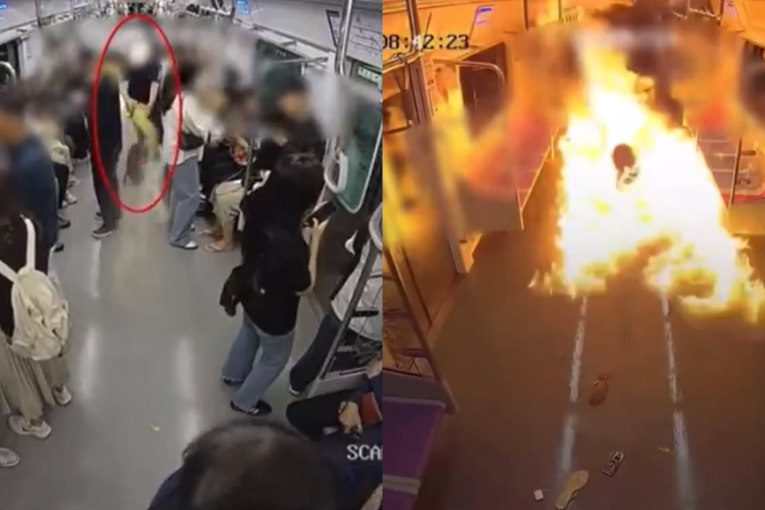 Pojavio se snimak požara u metrou: Izvadio je flašu benzina i počeo da poliva, vagon buknuo u treptaju oka (VIDEO)