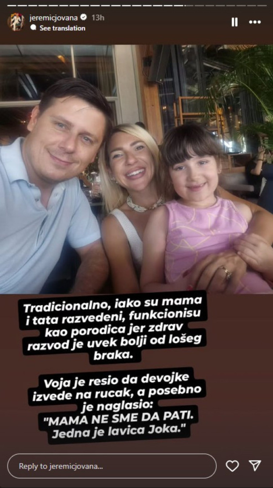 Jovana Jeremić ponovo s bivšim mužem! Podelili zajedničku fotografiju, a voditeljka poručila ovo