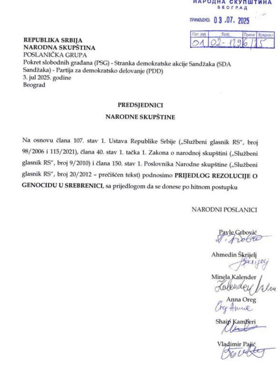 Sramno! Blokaderska opozicija podnela predlog rezolucije o Srebrenici