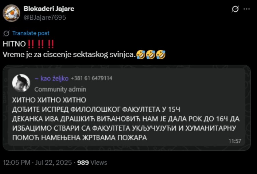 "Najmanje četiri dana potrebno da sve vratimo u red": Bivša blokaderka-dekanka lično izbacuje "foteljaše" sa Filološkog (VIDEO)