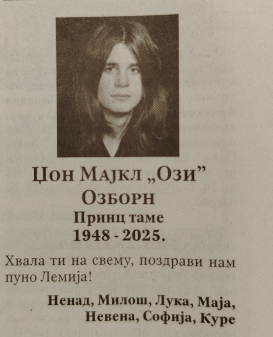 Srbi dali čitulju za Ozija Ozborna: Hvala ti na svemu i pozdravi Lemija (FOTO)