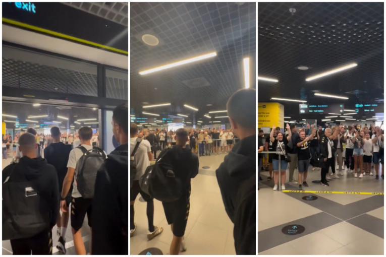 Grobari dočekali Partizanove klince: "Volim ga, k'o oka dva...", odjekivalo je aerodromom (VIDEO)