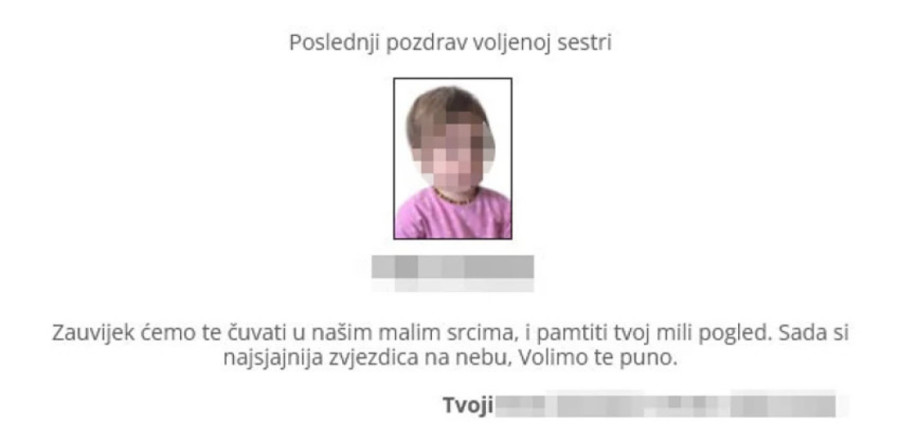 Na čitulji zajedno sa monstrumom koji joj je pucao u grudi! Ljudi u šoku nakon što su videli umrlice: Jadno dete! (FOTO)