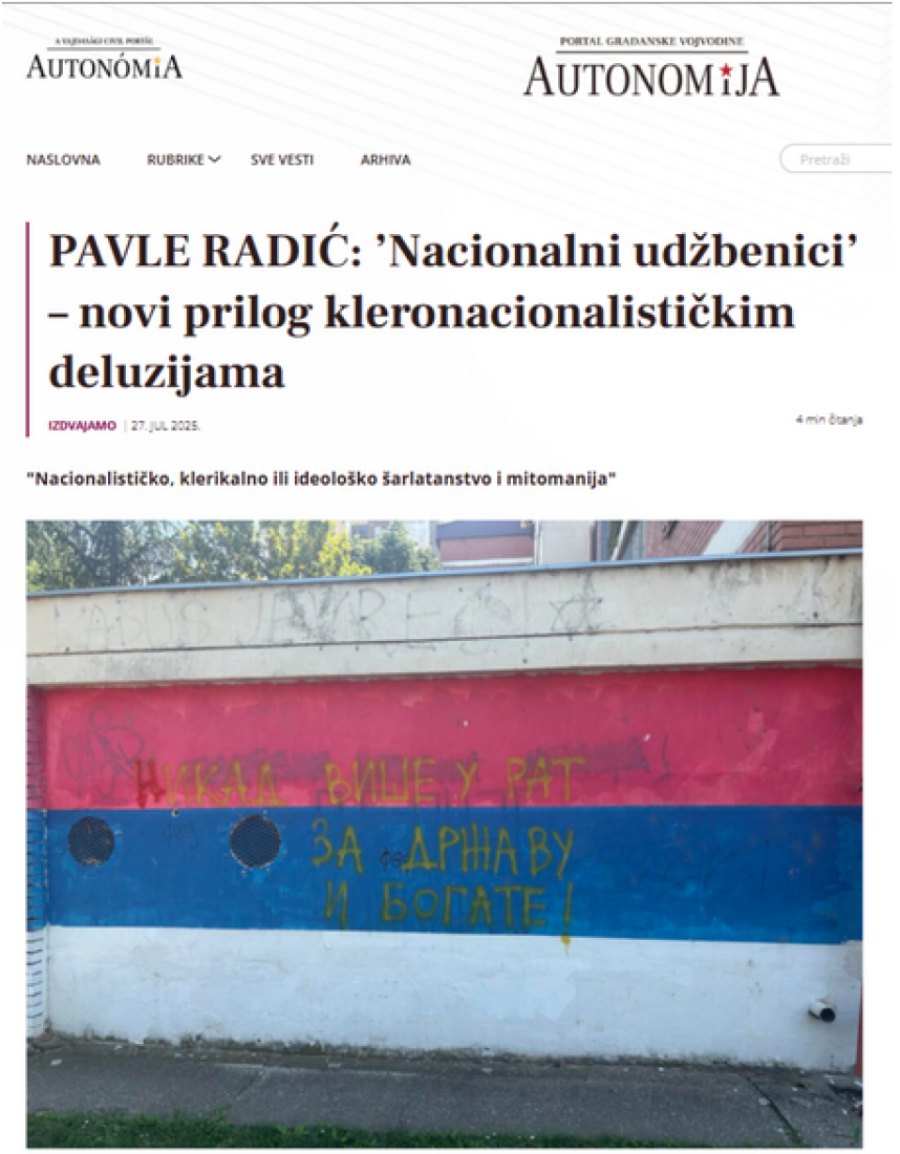 Separatistički portal Dinka Gruhonjića poručuje: U Vojvodini nećete objavljivati srpske nacionalne udžbenike!