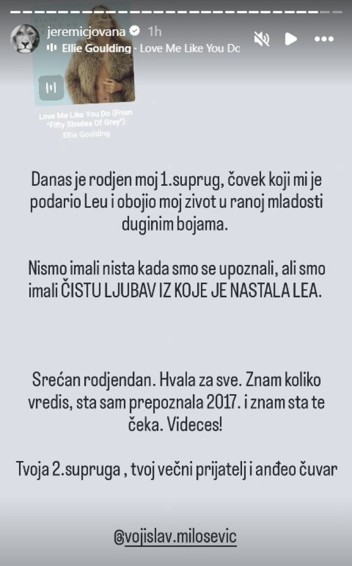 "Tvoja druga supruga i anđeo čuvar!" Jovana Jeremić se emotivno obratila Voji (FOTO)