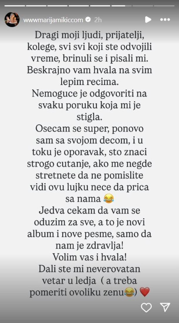 Mariji Mikić nakon operacije strogo zabranjena jedna stvar: Naređeno mi je!