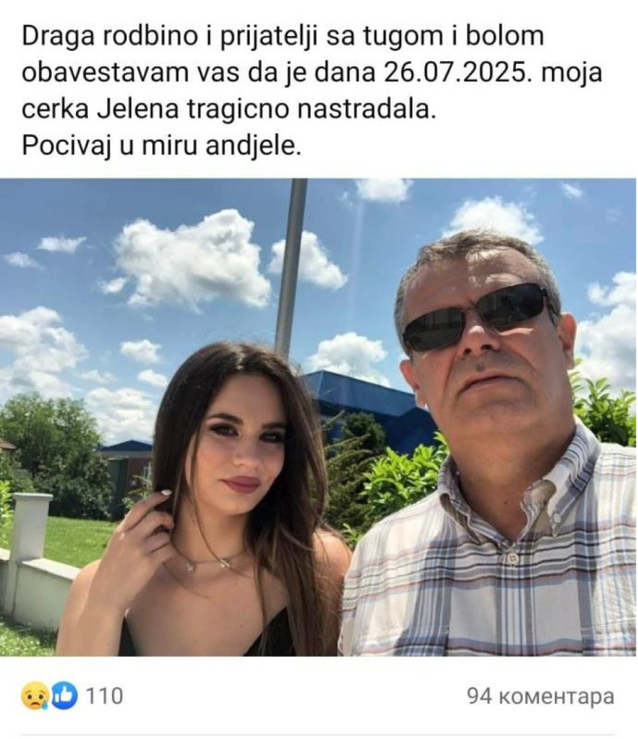 "Moja Jeca je poginula, anđeli čuvajte je!" Bolne reči neutešnog oca lepe Lazarevčanke stradale kod Bileće! (FOTO)