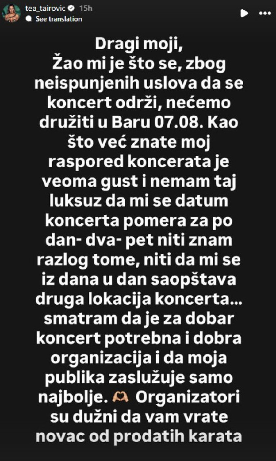 Organizatori festivala odreagovali na apel Tee Tairović: Objavili ugovor i čekaju njeno izvinjenje! (FOTO)
