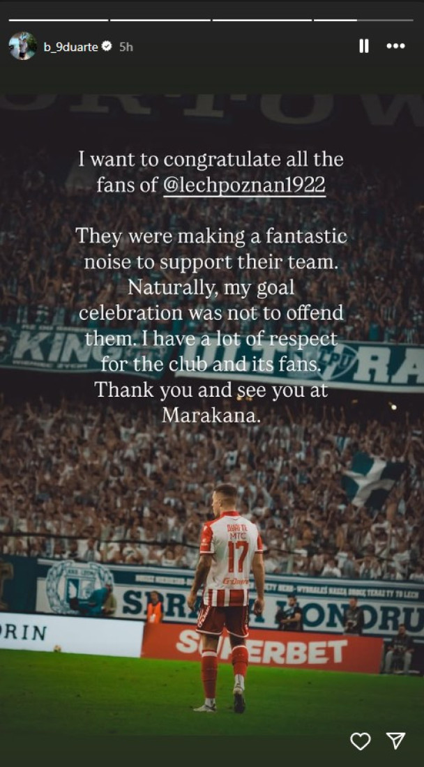 Duarte se obratio navijačima Leha: Brazilac se oglasio na Instagramu - svestan je svoje greške!