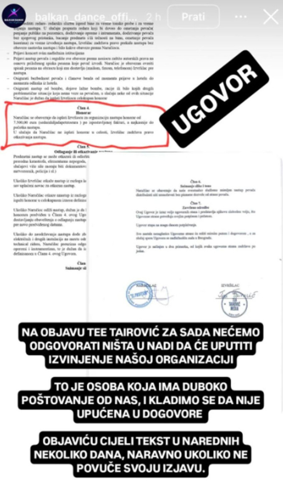 Organizatori festivala odreagovali na apel Tee Tairović: Objavili ugovor i čekaju njeno izvinjenje! (FOTO)