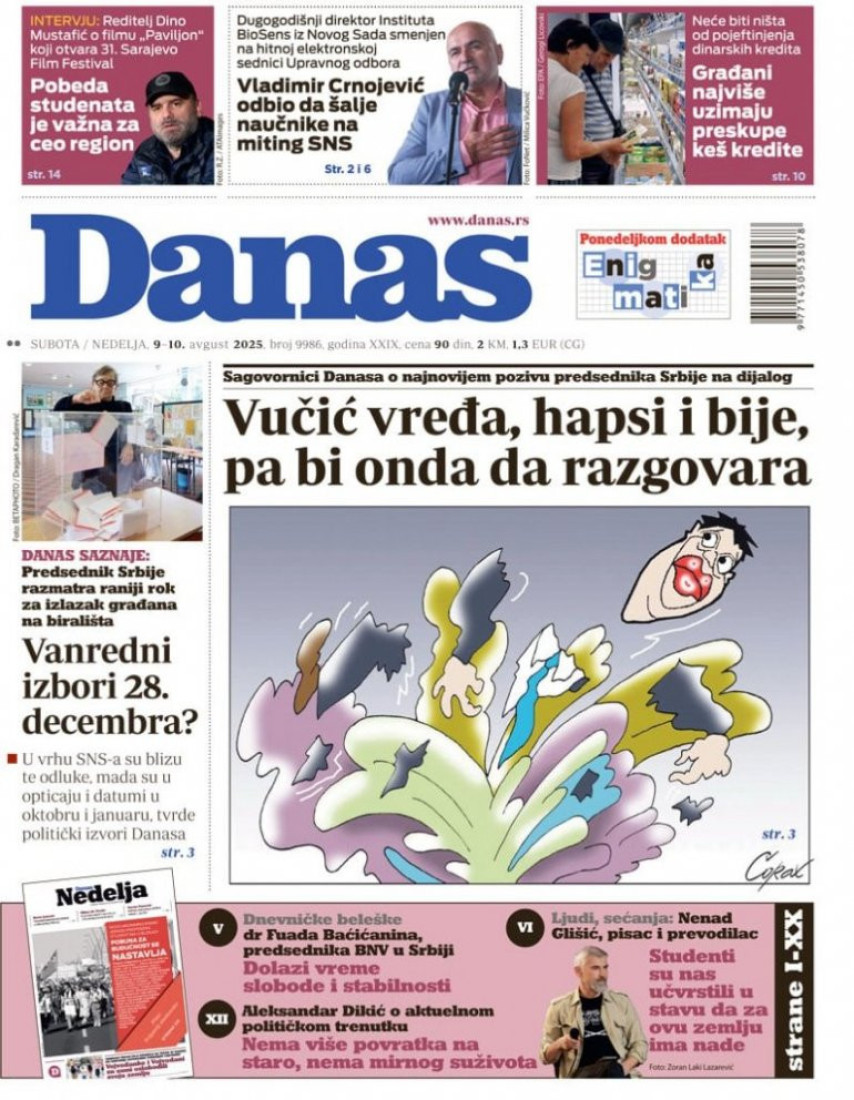 Tabloid "Danas" preti smrću Vučiću: Naslovna strana prikazuje ga raskomadanog u eksploziji bombe