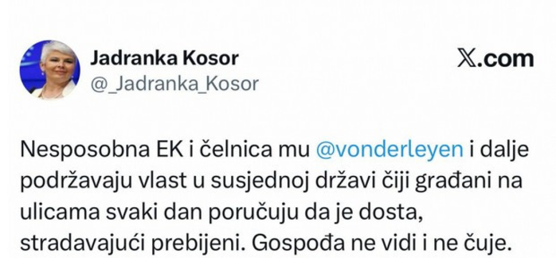Glavna hrvatska blokaderka Jadranka Kosor kune EU što ne podržava blokadere siledžije!