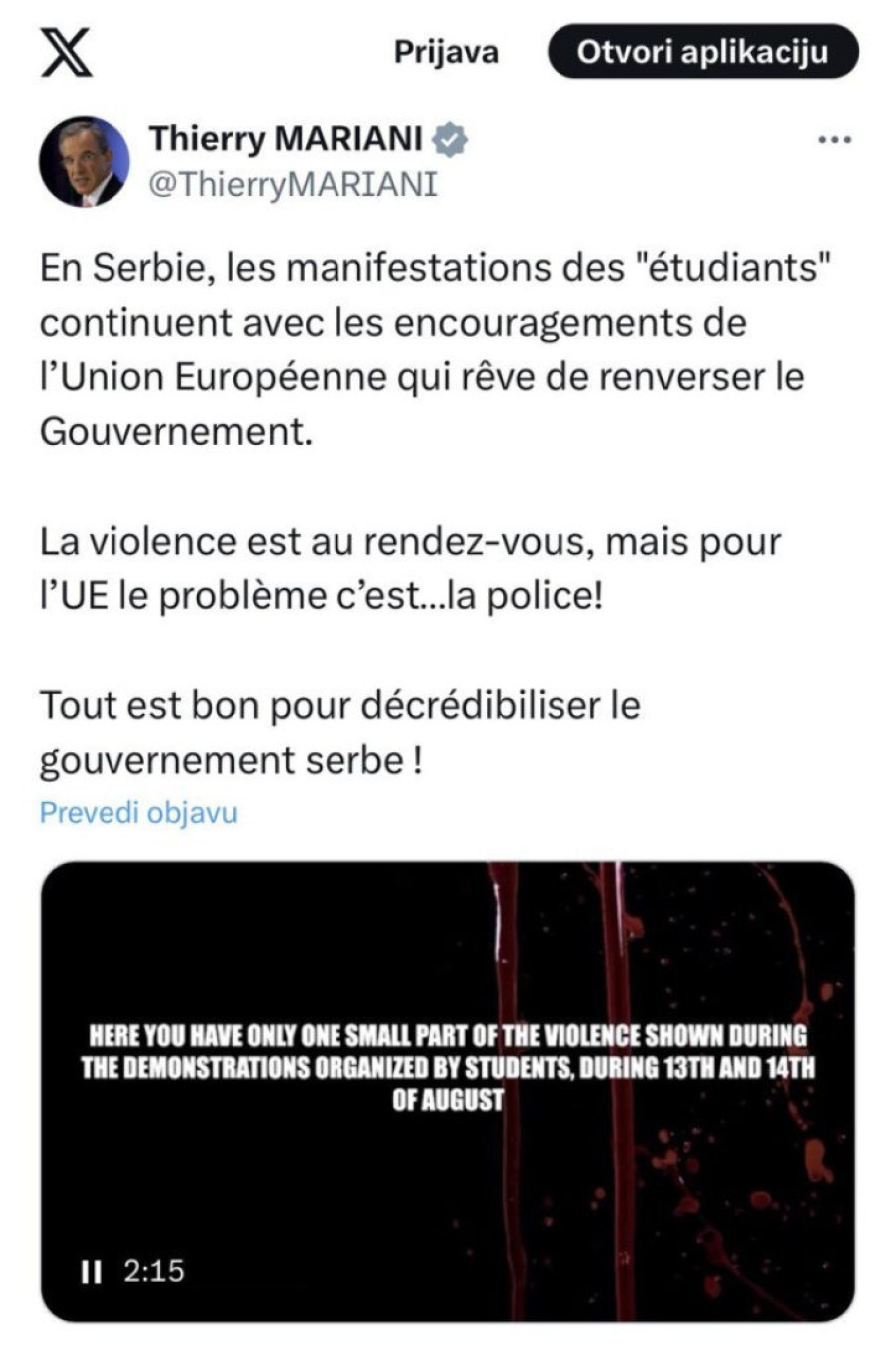 Evroparlamentarac Tijeri Mariani ogolio blokadere teroriste i birokrate iz Brisela: "Sve je dozvoljeno u napadu na Vladu Srbije!" (FOTO)