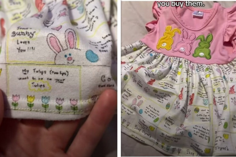 Jezivo! Mama otkrila šokantne poruke na dečjoj haljini: Na garderobi sa zečićima i pilićima, našao se 18+ sadržaj (VIDEO)