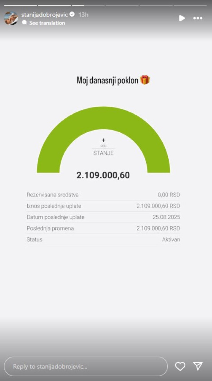 Staniji Dobrojević leglo 2 miliona na račun: "Naravno da sam prihvatila poklon!"
