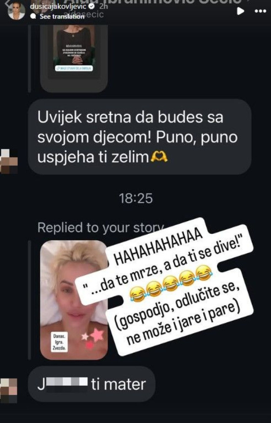 Dušica Jakovljević pokazala šok poruku koja joj je stigla! Nepoznatoj ženi nije ostala dužna (FOTO)