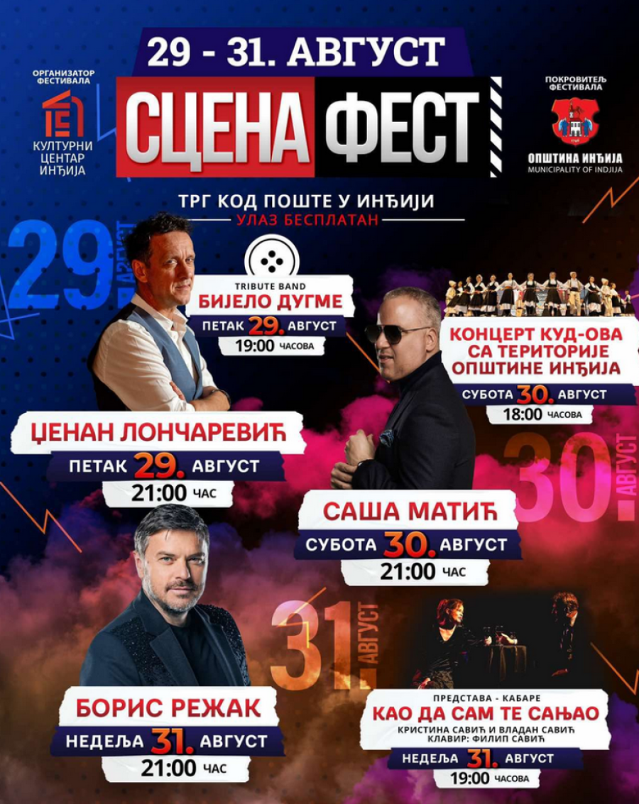 Scena Fest u Inđiji: Tri dana muzike, igre i kabarea na Trgu kod Pošte