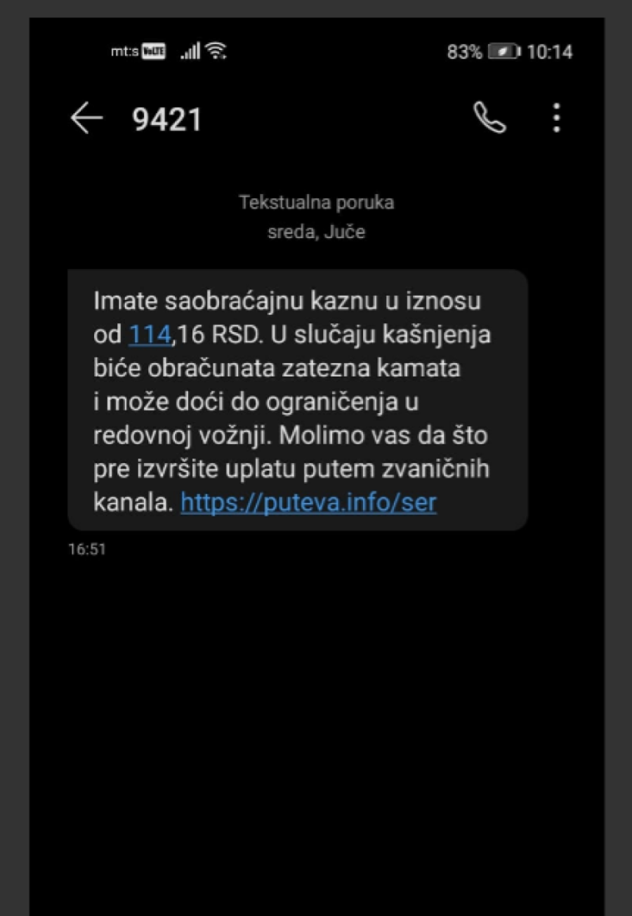 Ne klikćite na ovaj link...: JP Putevi Srbije upozoravaju vozače