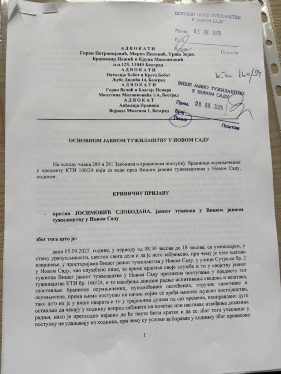 Tužilac Josimović dobio krivičnu prijavu zbog zlostavljanja i ponižavanja advokata