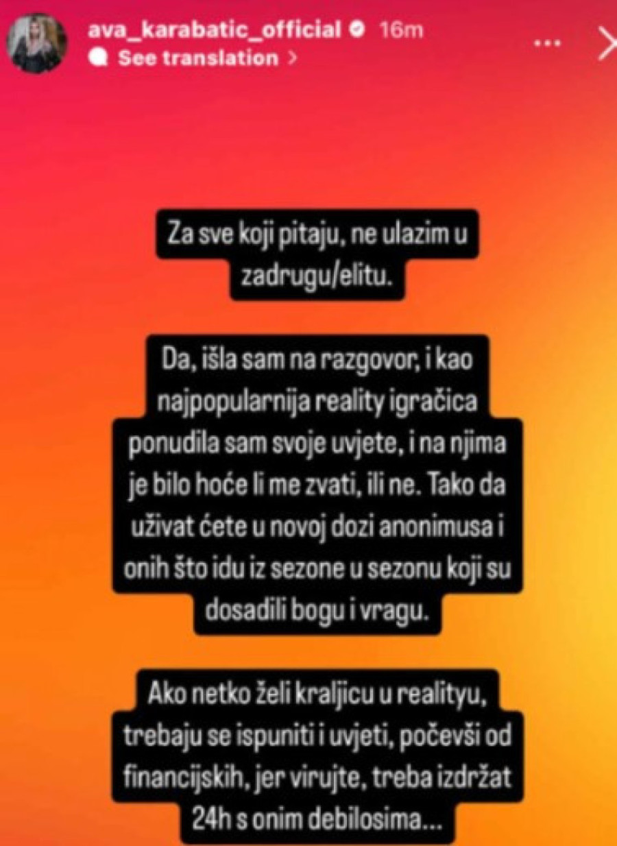 Obrt u poslednjem trenutku: Ava Karabatić ipak ne ulazi u "Elitu 9"
