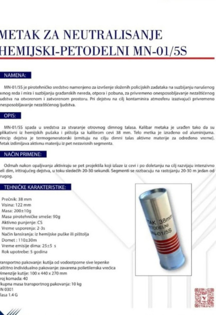 MUP objavio slike hemijskog metka: Još jednom apelujemo da se ne iznose netačne tvrdnje